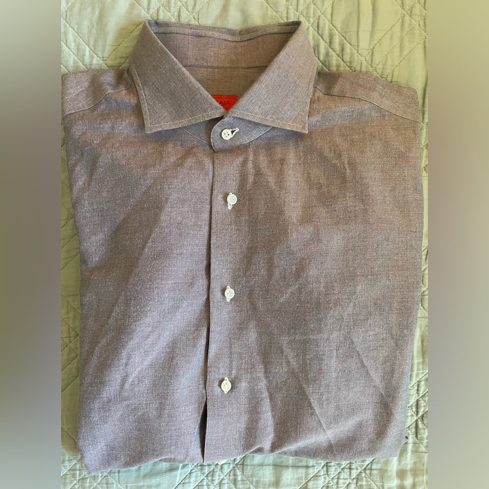 ISAIA Made in Italy Cotton-Cashmere Dress Shirt in Lavender Size 18 1/2‎ $795